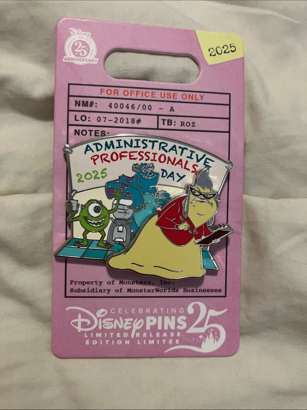 Disney Monsters, Inc. Administrative Professionals Day 2025 Pin - Pink